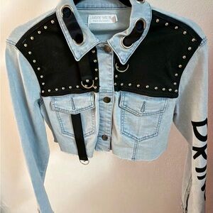 Edgy Light Blue and Black Denim Jacket